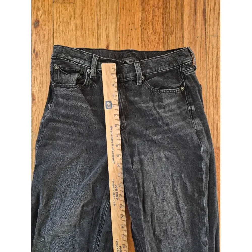 American Eagle Strigid Highest Waist Straight Leg Jeans Black Denim Size 4 Short - Picture 9 of 13